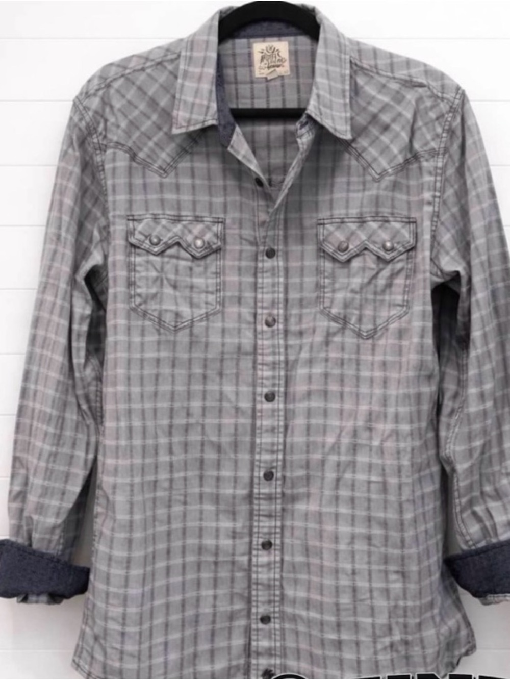 🩶🖤 Moonshine Spirit by Brad Paisley Gray Plaid Snap Shirt | Men’s L